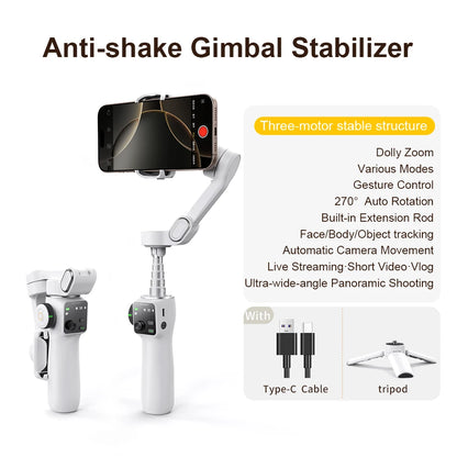 Handheld Anti-Shake Gimbal Stabilizer Travel Extended Selfie Stick Face Tracking Phone Stand for Iphone Android Shooting