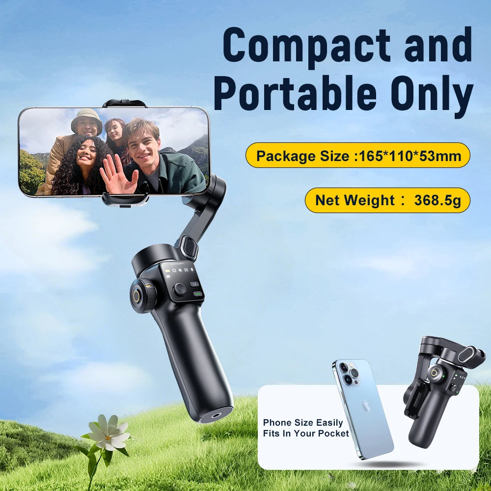 Handheld Anti-Shake Gimbal Stabilizer Travel Extended Selfie Stick Face Tracking Phone Stand for Iphone Android Shooting